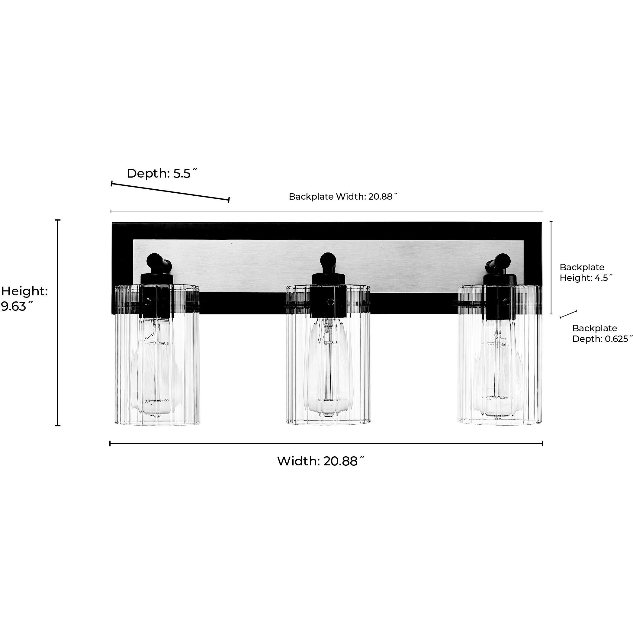 Gasol 3 Light 21 inch Matte Black/Vintage Brass Bathroom Vanity Light Wall Light